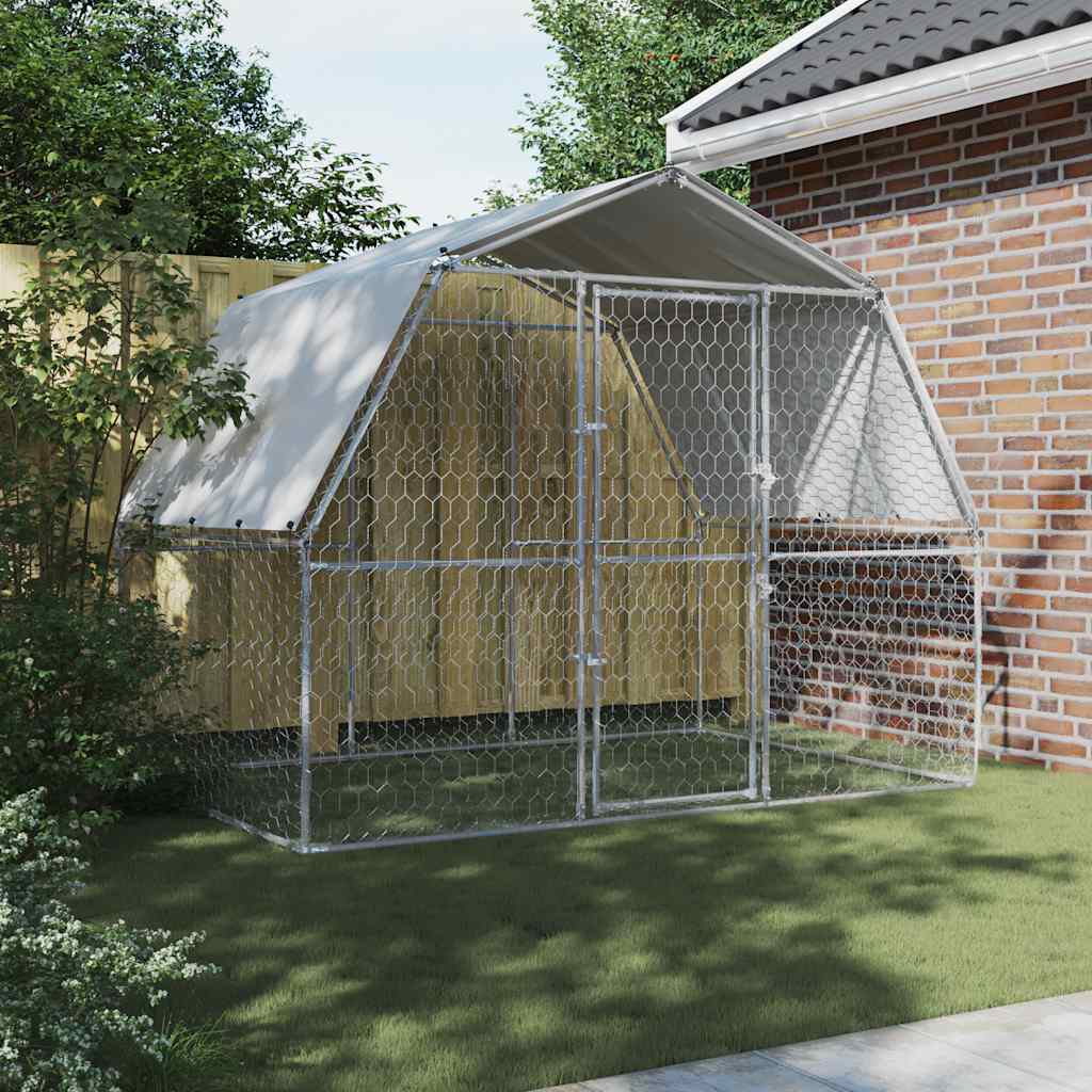 Dog Cages 2 pcs with Roof and Door Silver Galvanised Steel