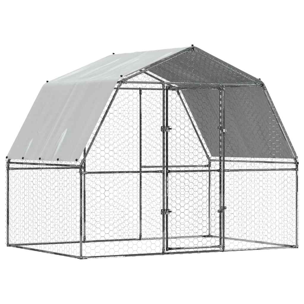 Chicken Cages 2 pcs with Roof and Door Silver Galvanised Steel