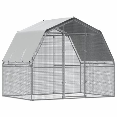 Chicken Cages 2 pcs with Roof and Door Silver Galvanised Steel