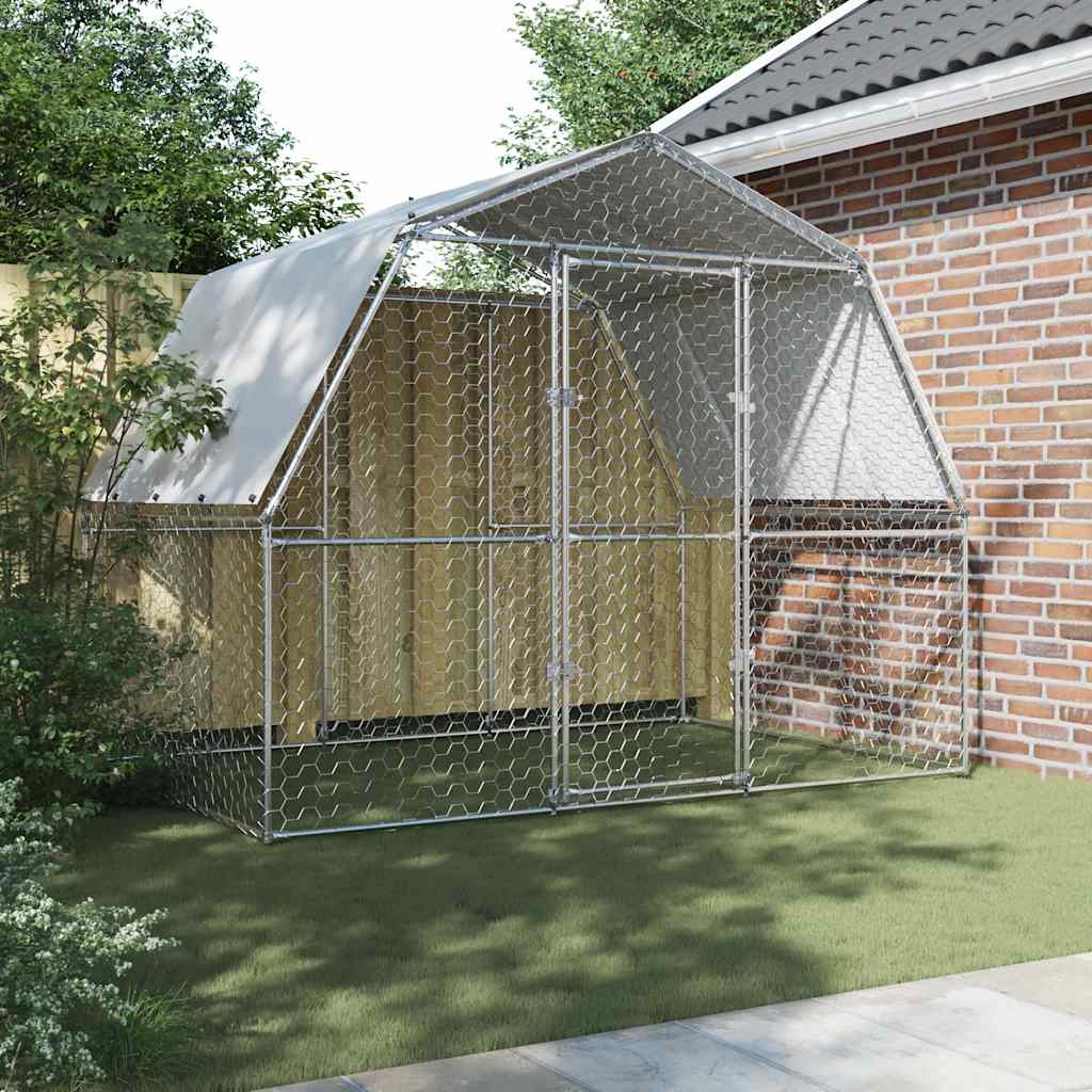 Chicken Cages 2 pcs with Roof and Door Silver Galvanised Steel