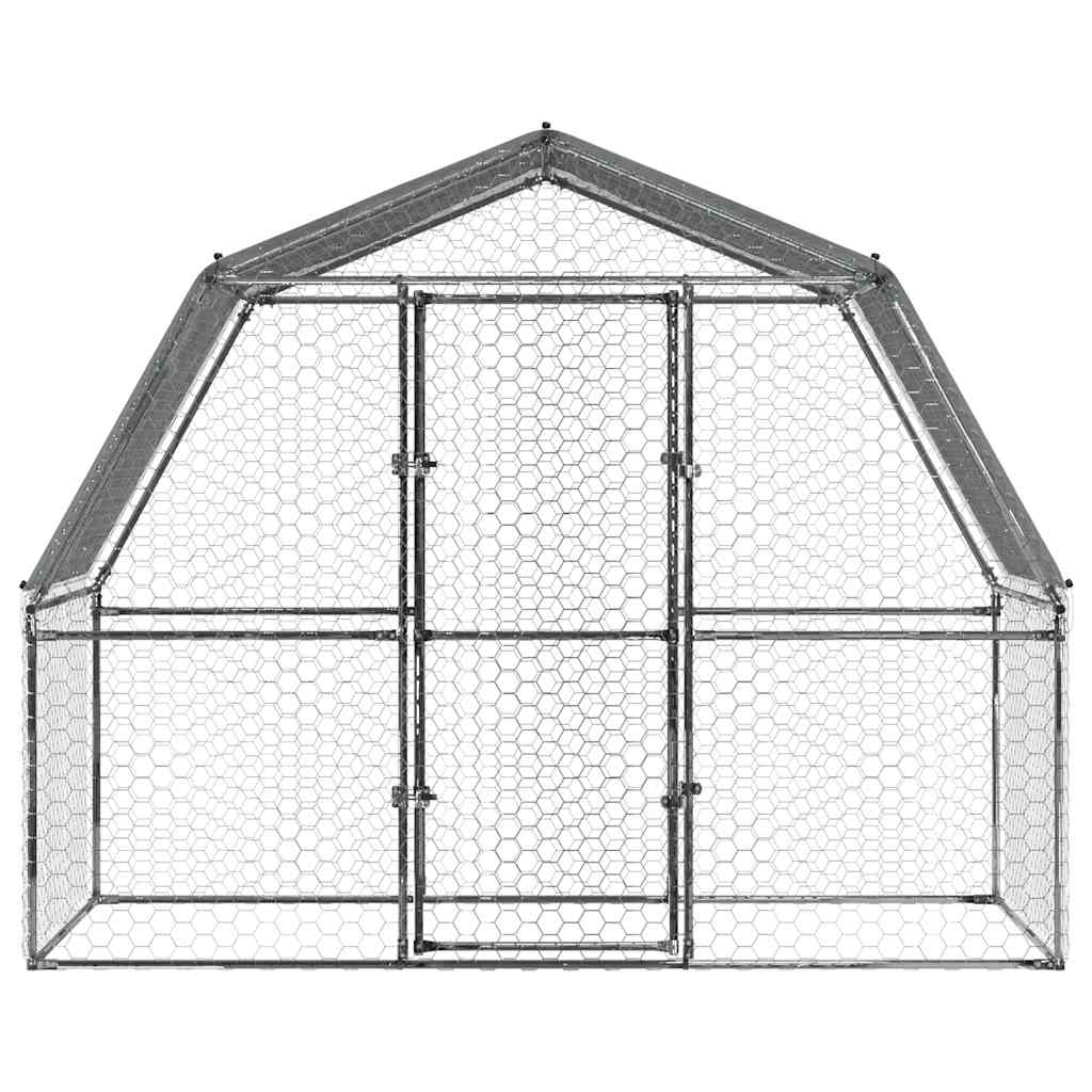 Chicken Cages 2 pcs with Roof and Door Silver Galvanised Steel