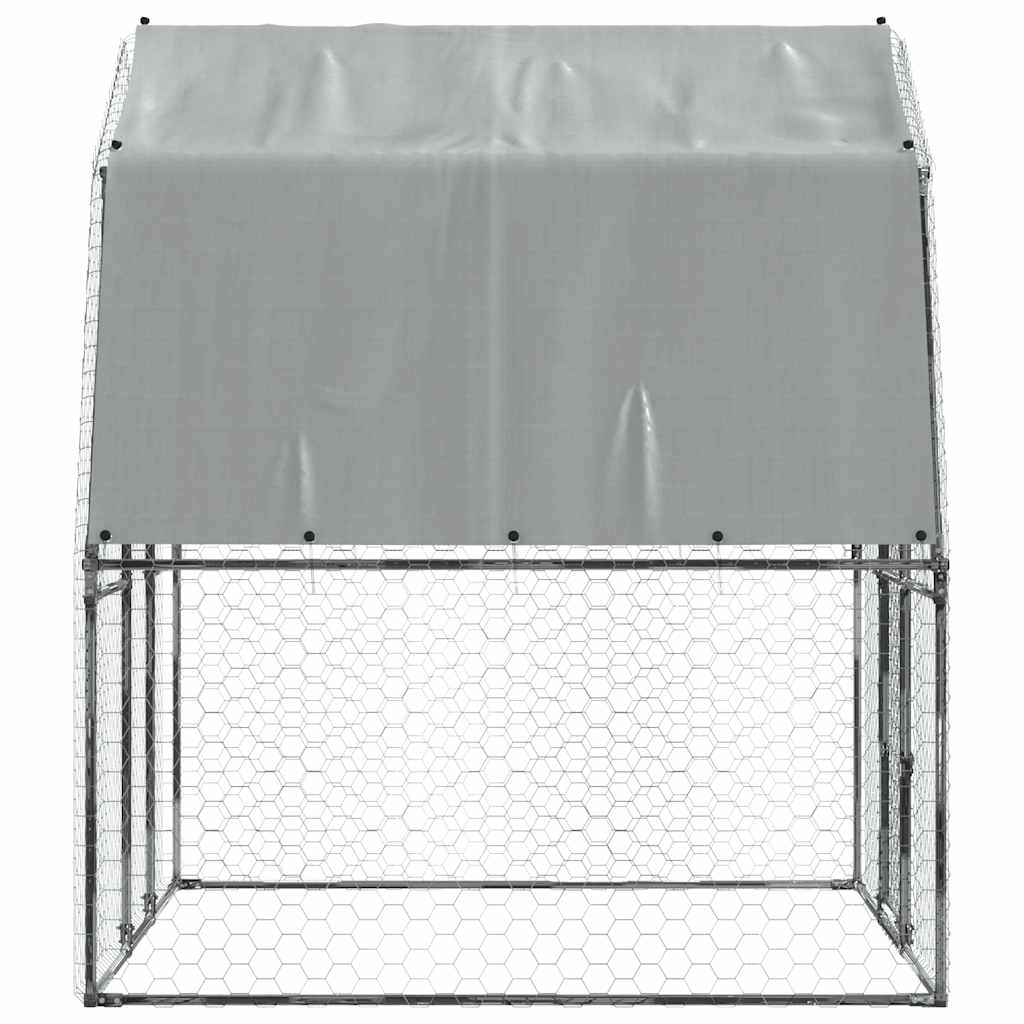 Chicken Cages 2 pcs with Roof and Door Silver Galvanised Steel