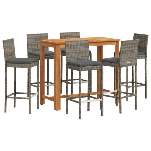 7 Piece Garden Bar Set Solid Wood Acacia and Poly Rattan