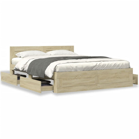 Bed Frame with Headboard Sonoma Oak Queen Size