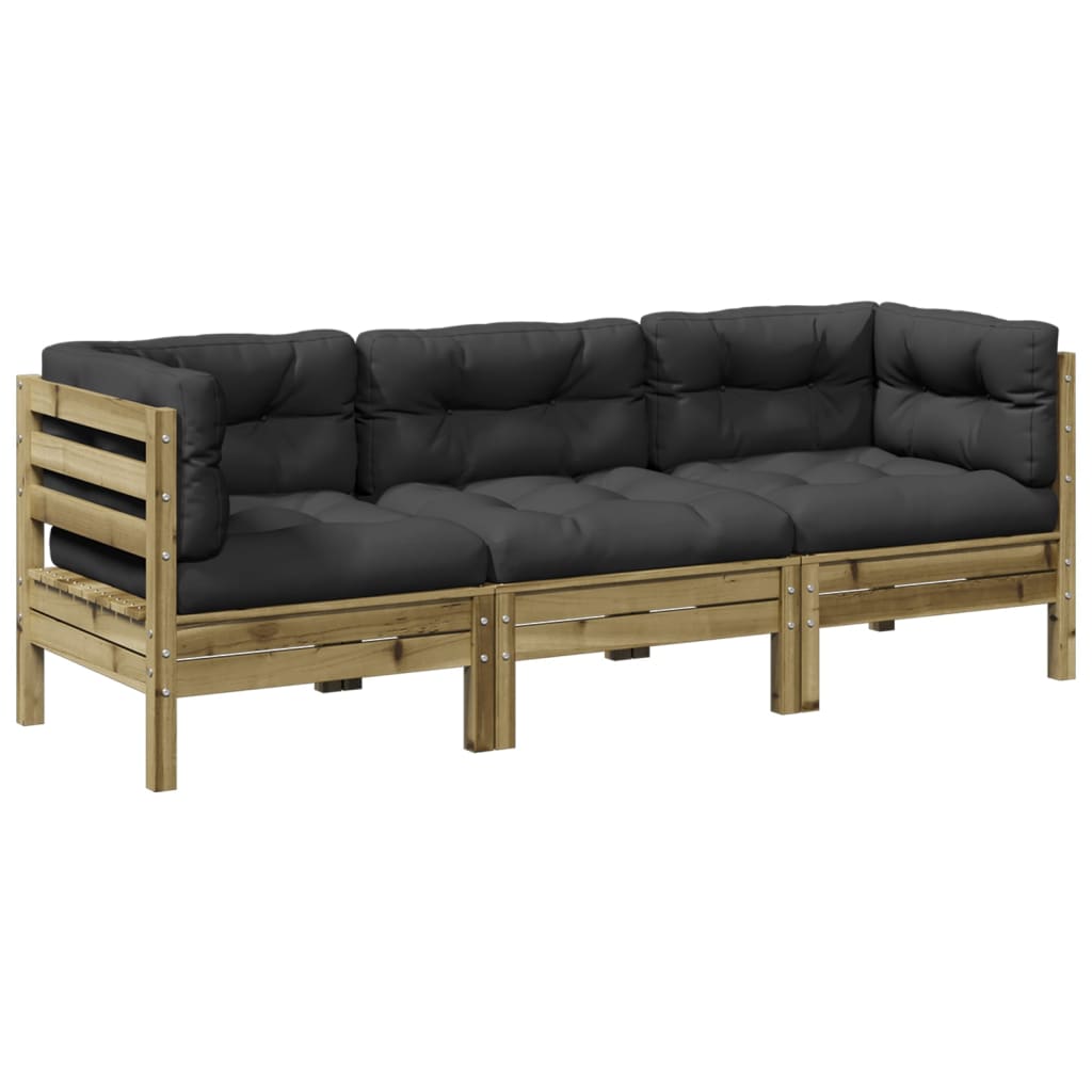 3 Piece Garden Sofa Set with Cushions Impregnated Wood Pine