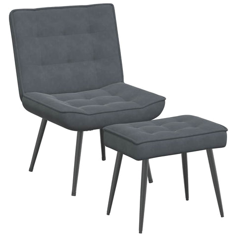 Relaxing Chair with Stool Dark Grey Velvet