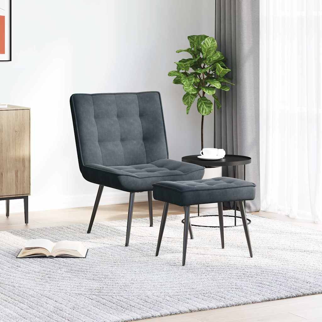 Relaxing Chair with Stool Dark Grey Velvet