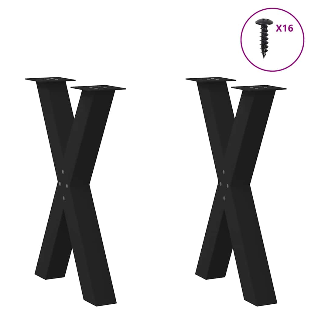 Dining Table Legs X-Shaped 2 pcs - Black Steel