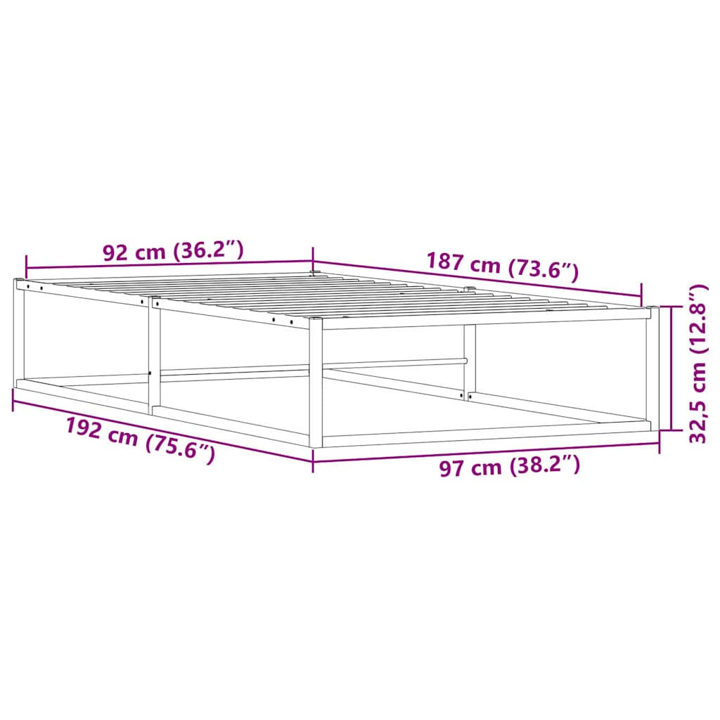 Bed Frame without Mattress White Single Metal