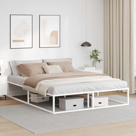 Bed Frame without Mattress White Queen Metal