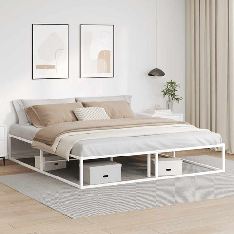 Bed Frame without Mattress White King Metal