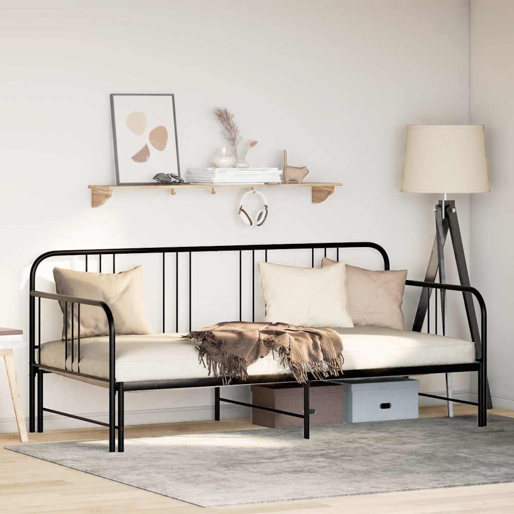 Daybed with Trundle without Mattress Black Single Metal