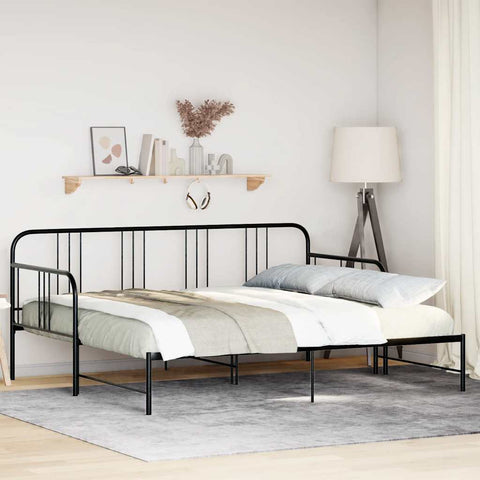 Daybed with Trundle without Mattress Black Single Metal