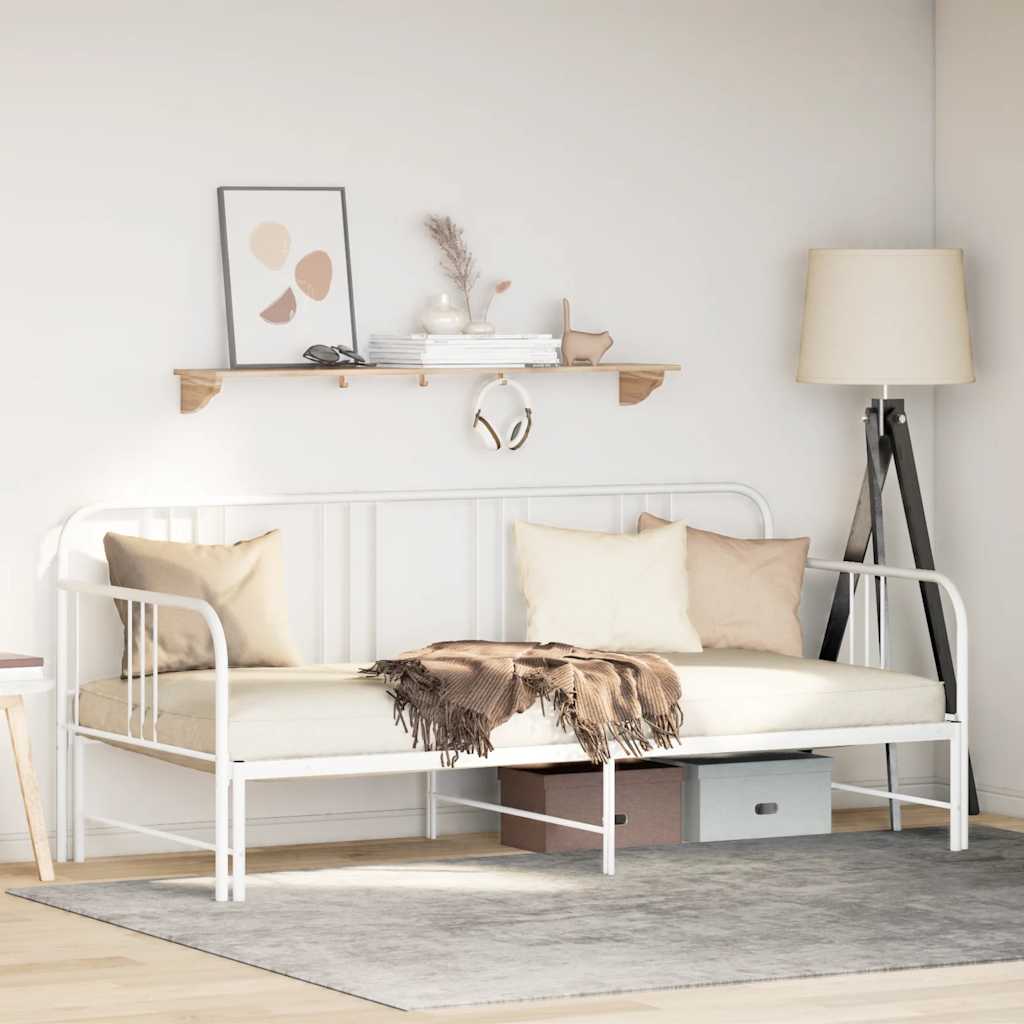 Daybed with Trundle without Mattress White Single Metal