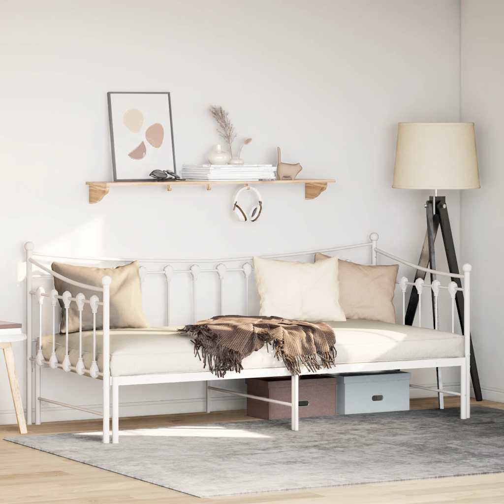 Daybed with Trundle without Mattress White Single - Metal