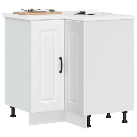 Kitchen Corner Base Cabinet Kalmar White Engineered Wood