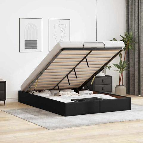 Ottoman Storage Bed Frame without Mattress Black Double