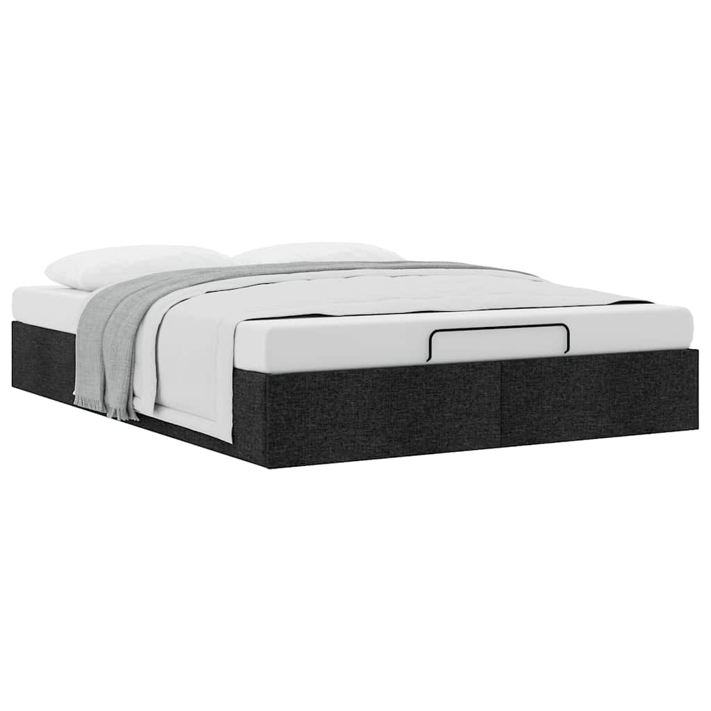 Ottoman Bed Frame without Mattress Black Queen Fabric