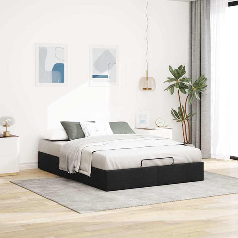 Ottoman Bed Frame without Mattress Black Queen Fabric