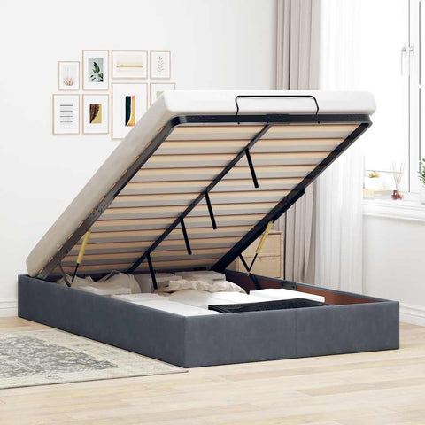 Ottoman Storage Bed Frame No Mattress Dark Grey King Single Velvet