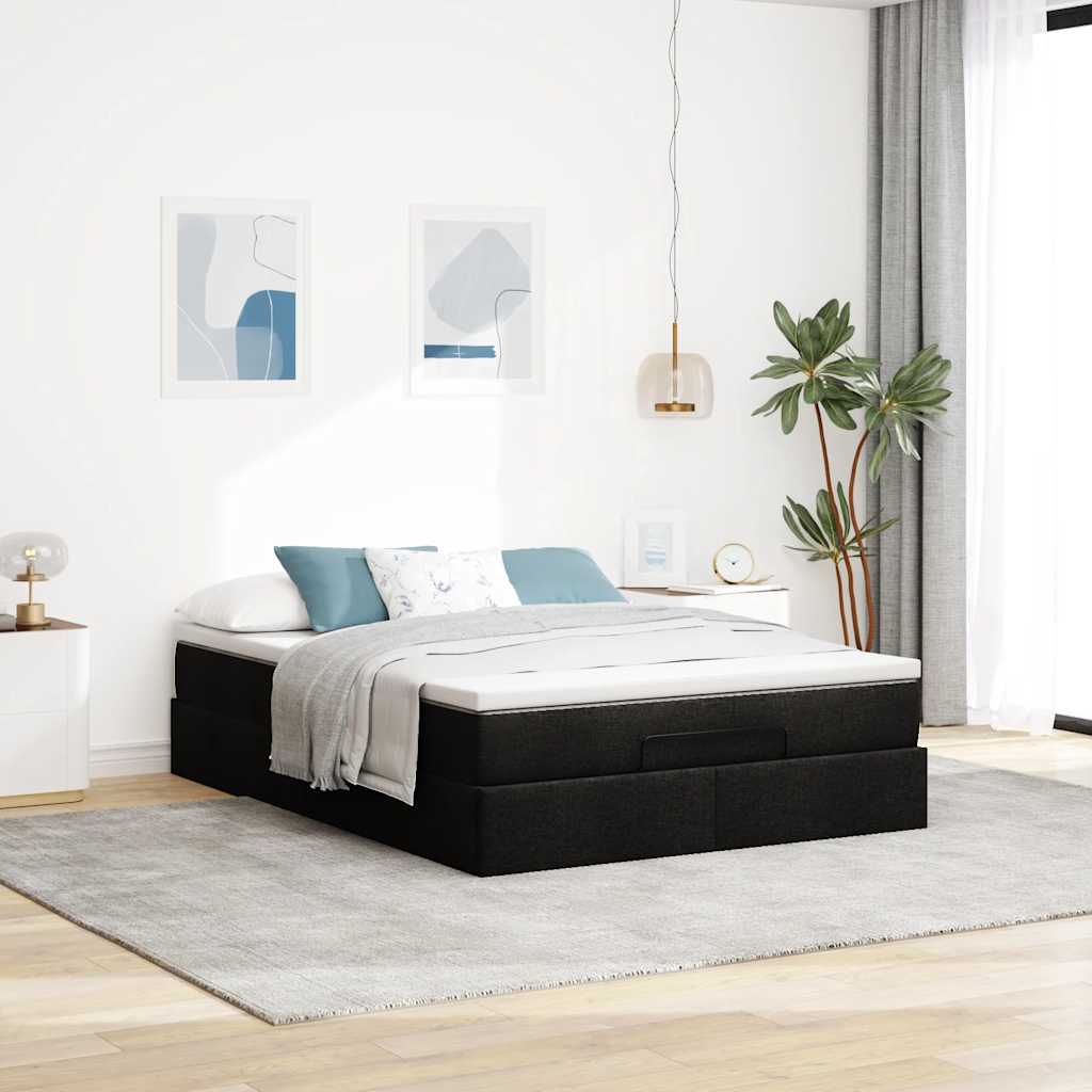 Ottoman Bed with Mattress - Black Double