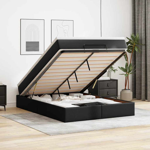 Ottoman Bed with Mattress - Black Double