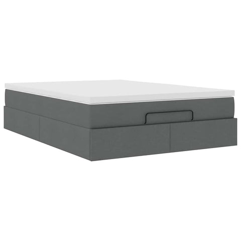 Ottoman Bed with Mattress Dark Grey Double Fabric