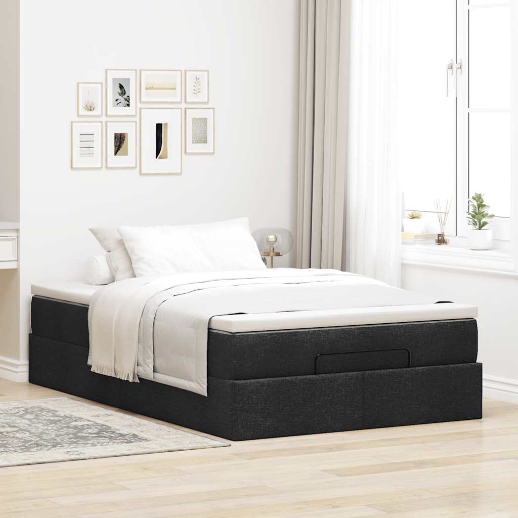 Ottoman Bed with Mattress Black King Single Fabric