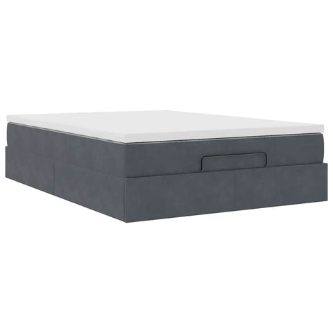 Ottoman Bed with Mattress Dark Grey Queen Velvet