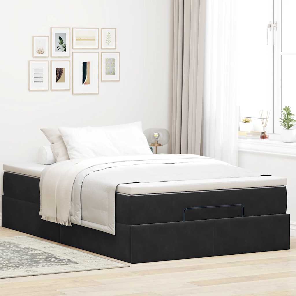 Ottoman Bed with Mattress Black King Single Velvet