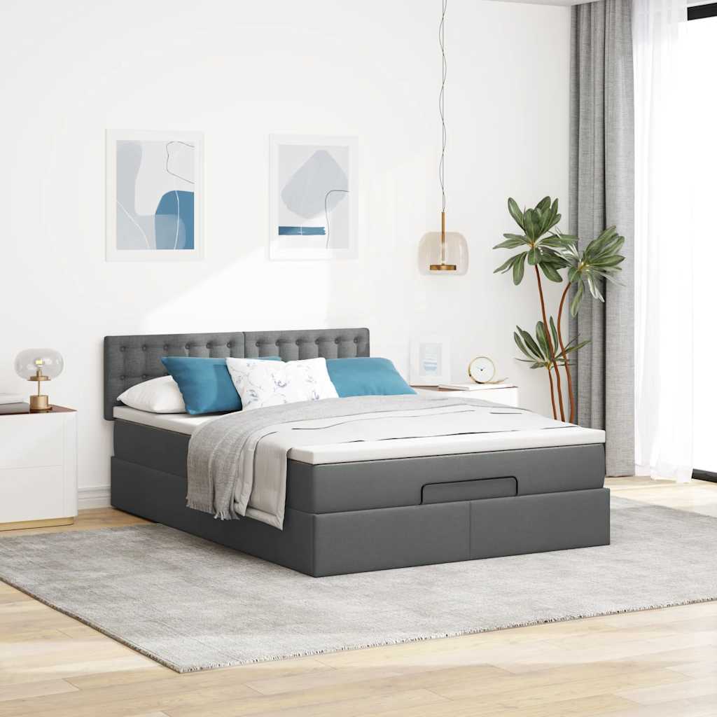 Ottoman Bed with Mattress Dark Grey Double - Fabric