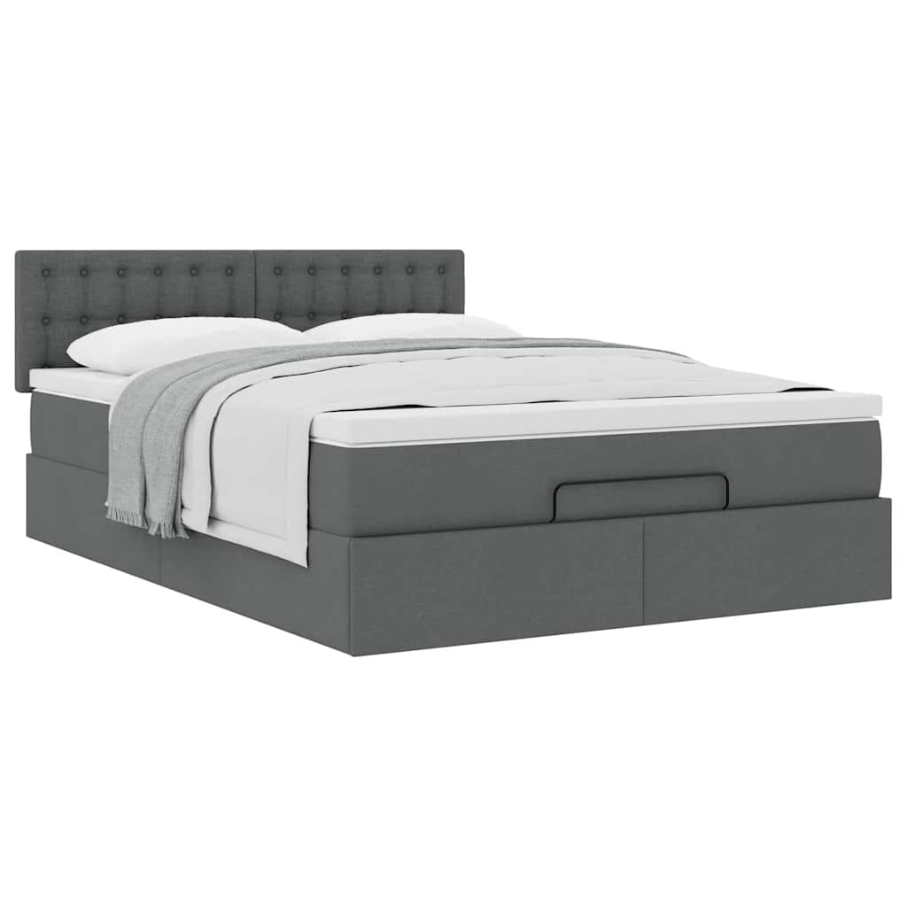 Ottoman Bed with Mattress Dark Grey Double - Fabric