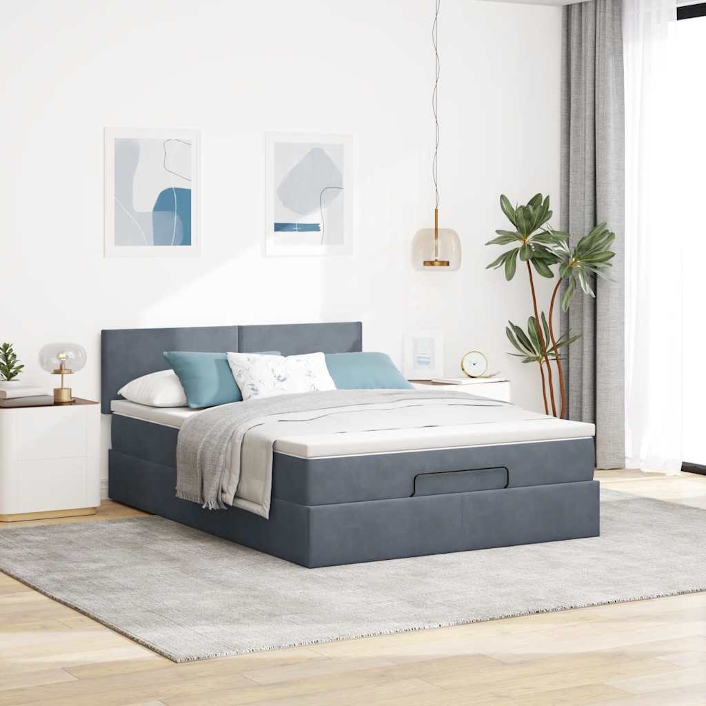 Ottoman Bed with Mattress Dark Grey Double - Velvet