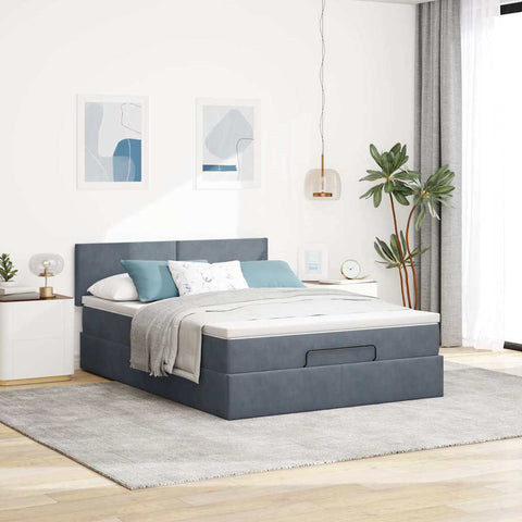 Ottoman Bed with Mattress Dark Grey Queen Velvet