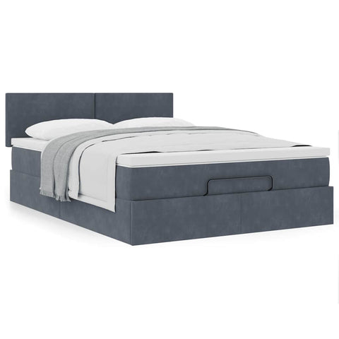 Ottoman Bed with Mattress Dark Grey - Queen Velvet