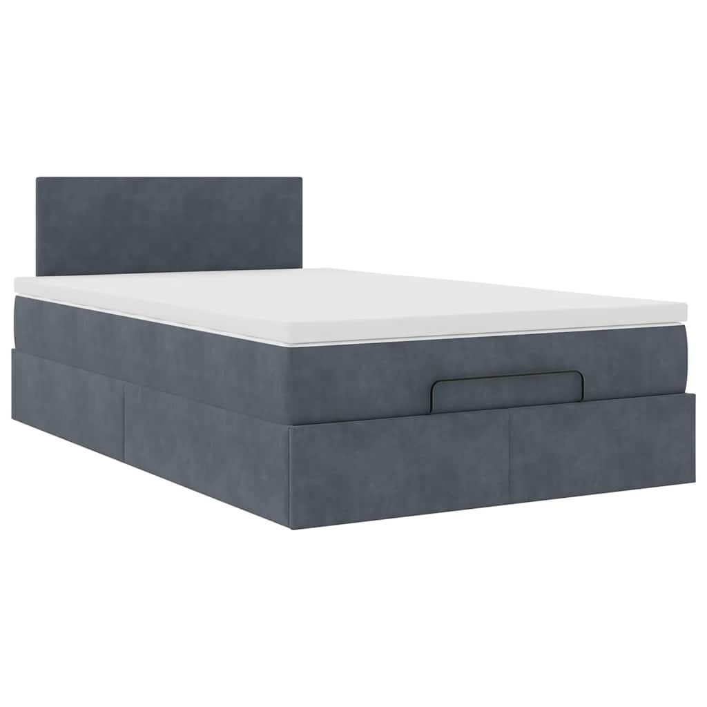 Ottoman Bed with Mattress Dark Grey King Single Velvet