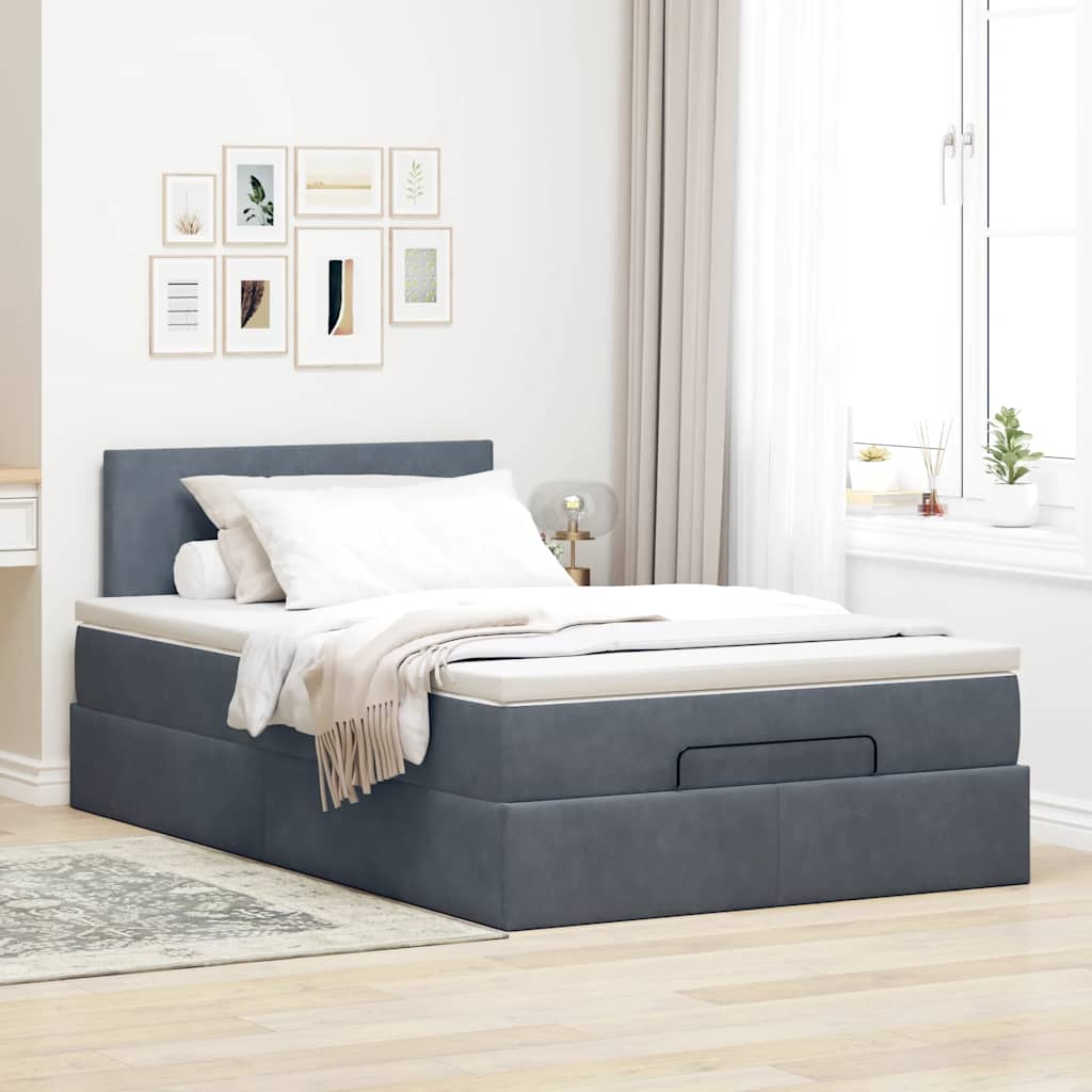 Ottoman Bed with Mattress Dark Grey King Single Velvet