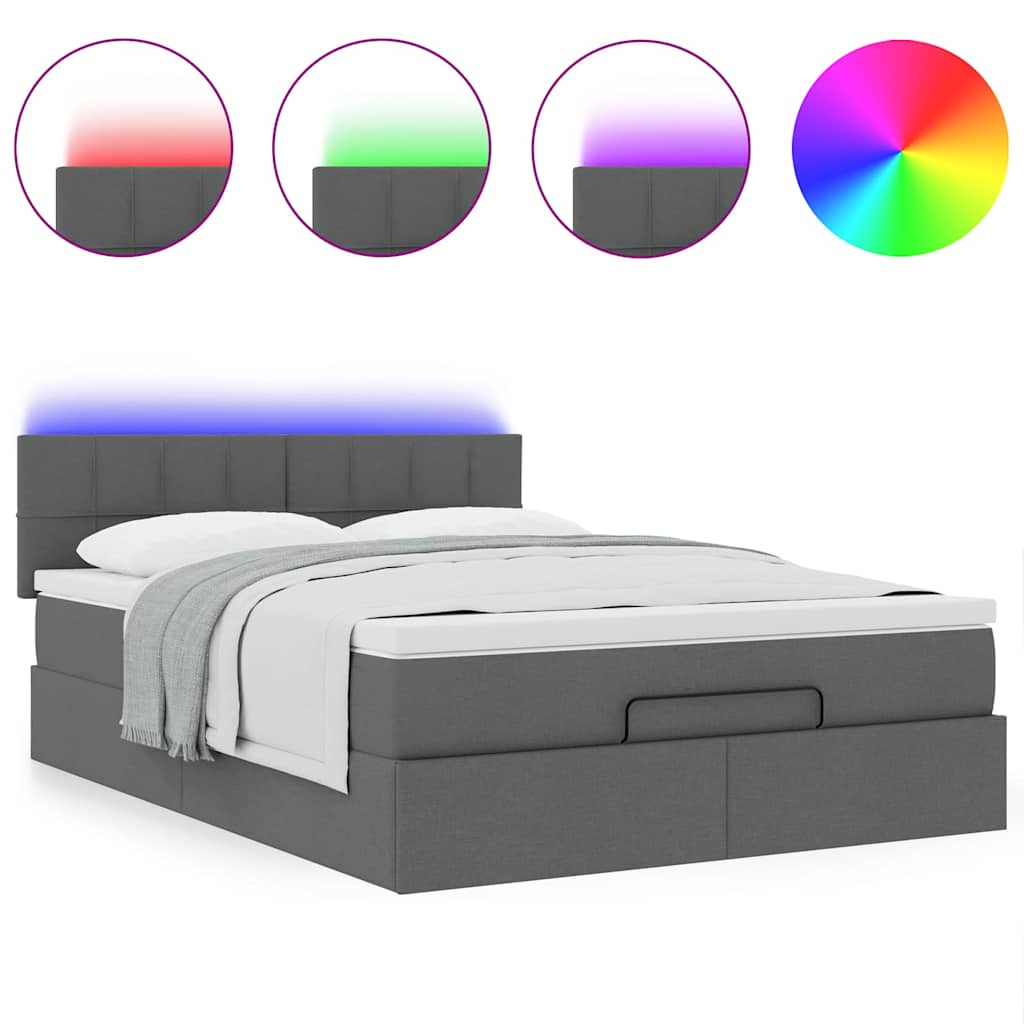 Ottoman Bed with Mattress & LEDs Double Fabric