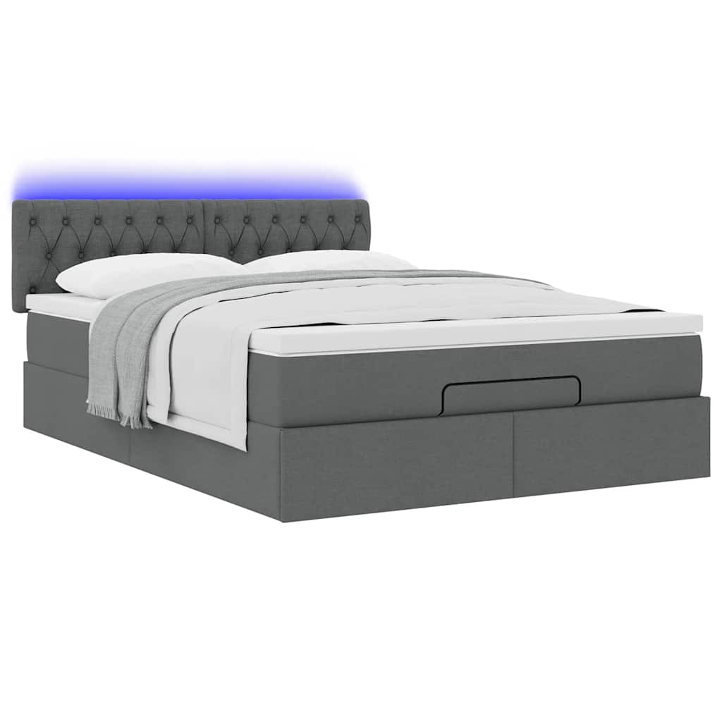 Ottoman Bed with Mattress & LEDs Dark Grey  - Queen Fabric