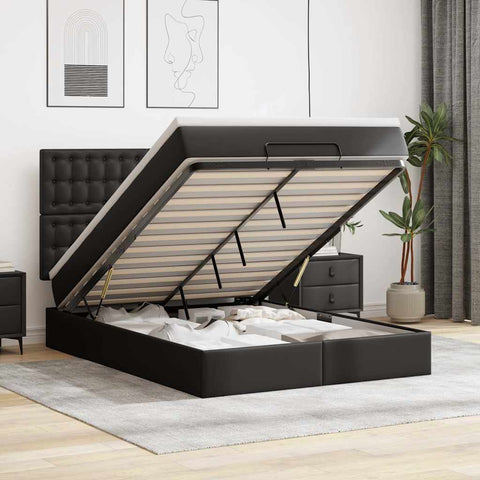 Ottoman Bed with Mattress Black Double