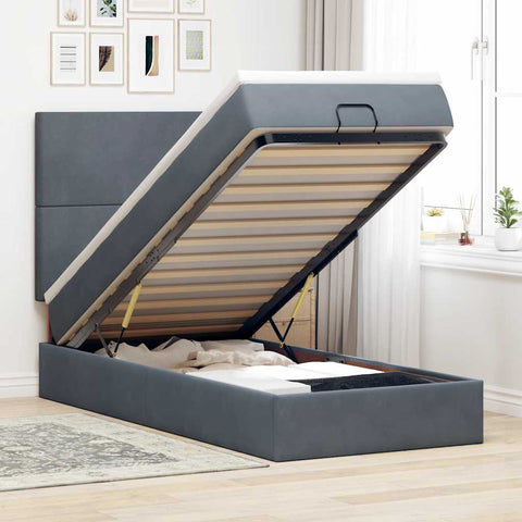 Ottoman Bed with Mattresses Dark Grey Double Velvet