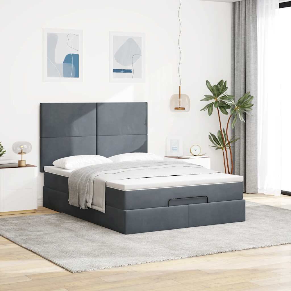 Ottoman Bed with Mattresses Dark Grey Queen Velvet