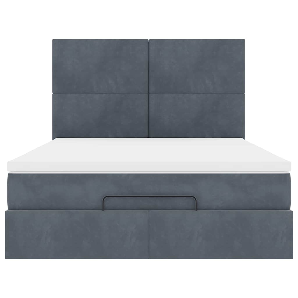 Ottoman Bed with Mattresses Dark Grey Queen Velvet