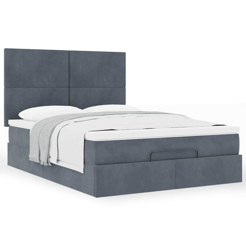 Ottoman Bed with Mattresses Dark Grey Queen Velvet