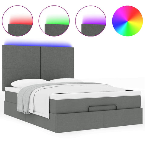 Ottoman Bed with Mattress & LEDs Dark Grey Queen- - Fabric