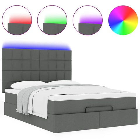 Ottoman Bed with Mattress & LEDs Dark Grey - Fabric