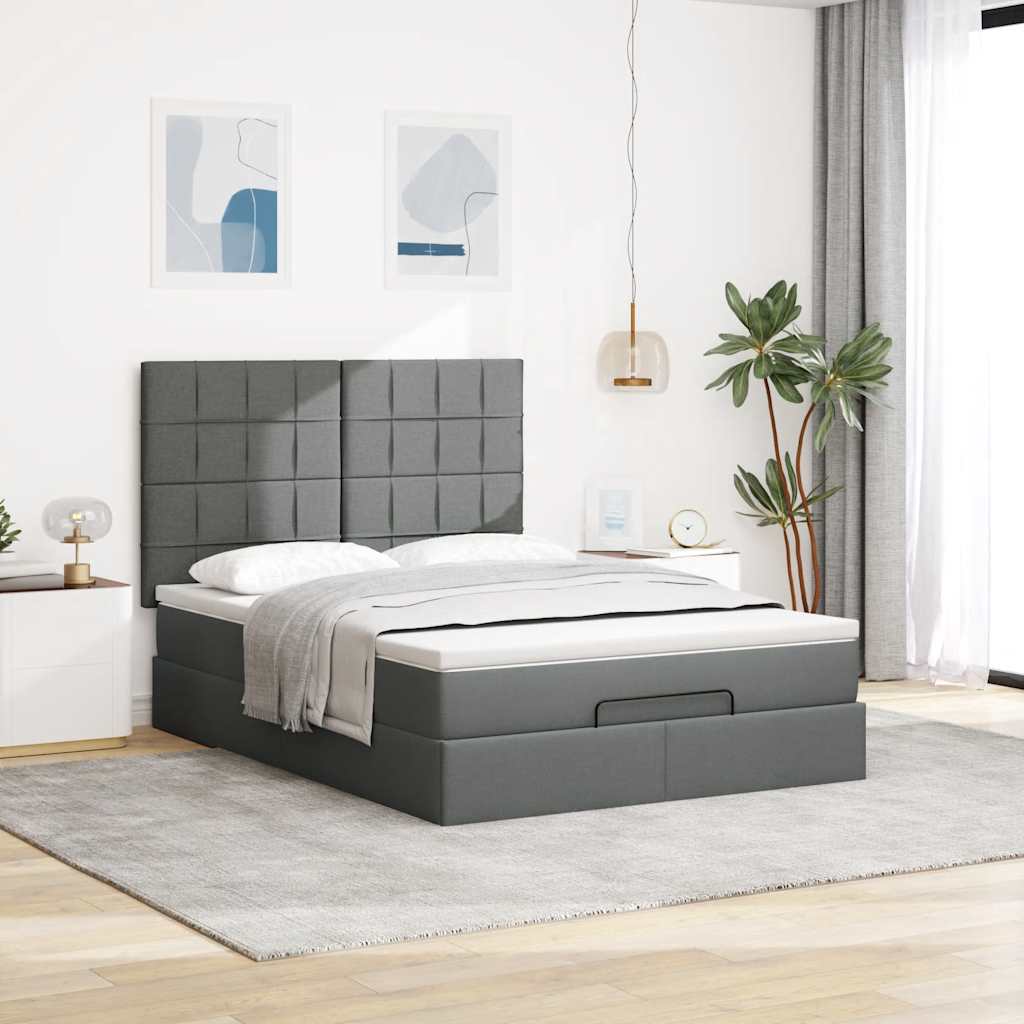 Ottoman Bed with Mattress & LEDs Queen Fabric