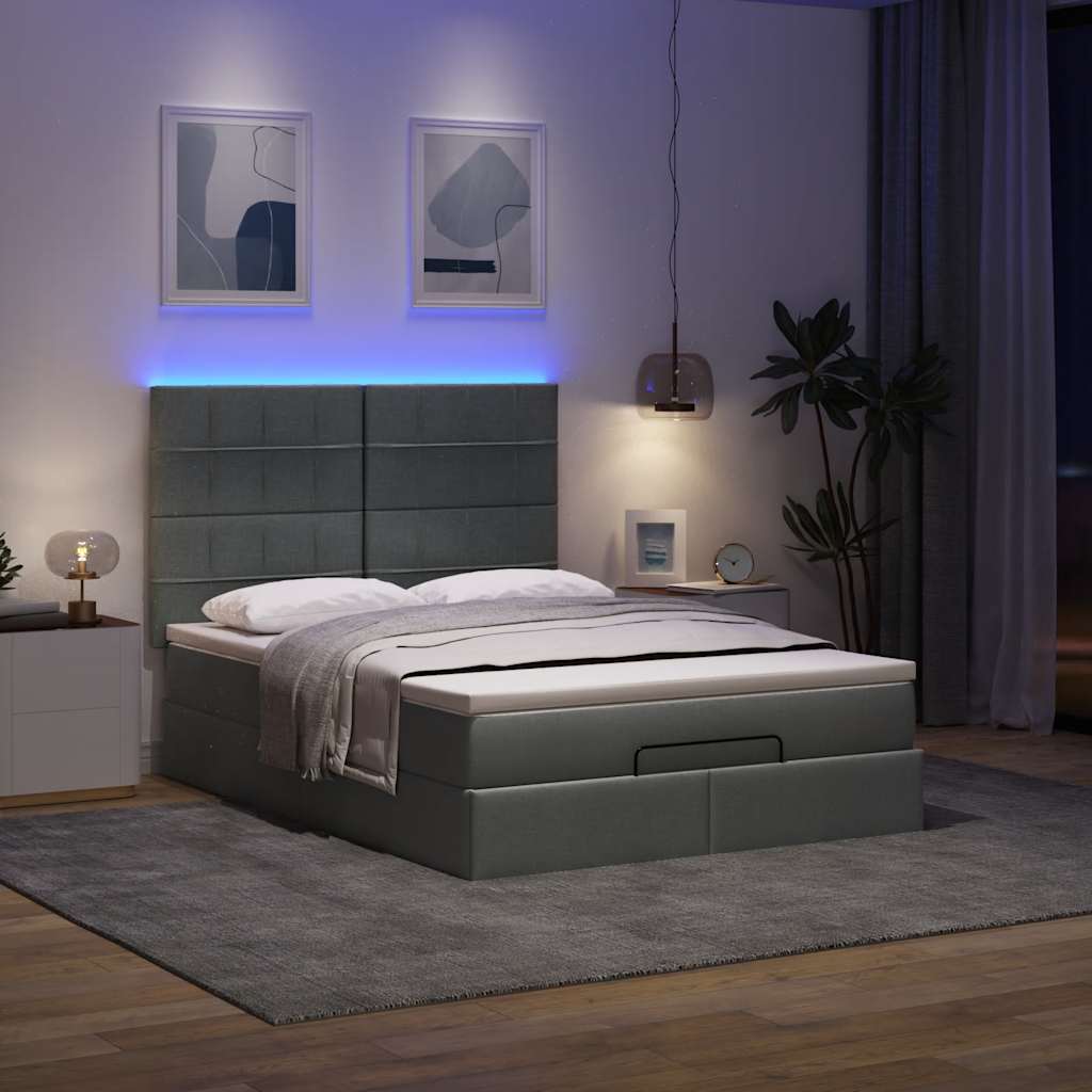 Ottoman Bed with Mattress & LEDs Queen Fabric