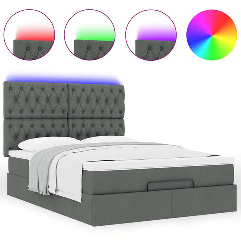 Ottoman Bed with Mattress & LEDs Dark Grey - Double Fabric