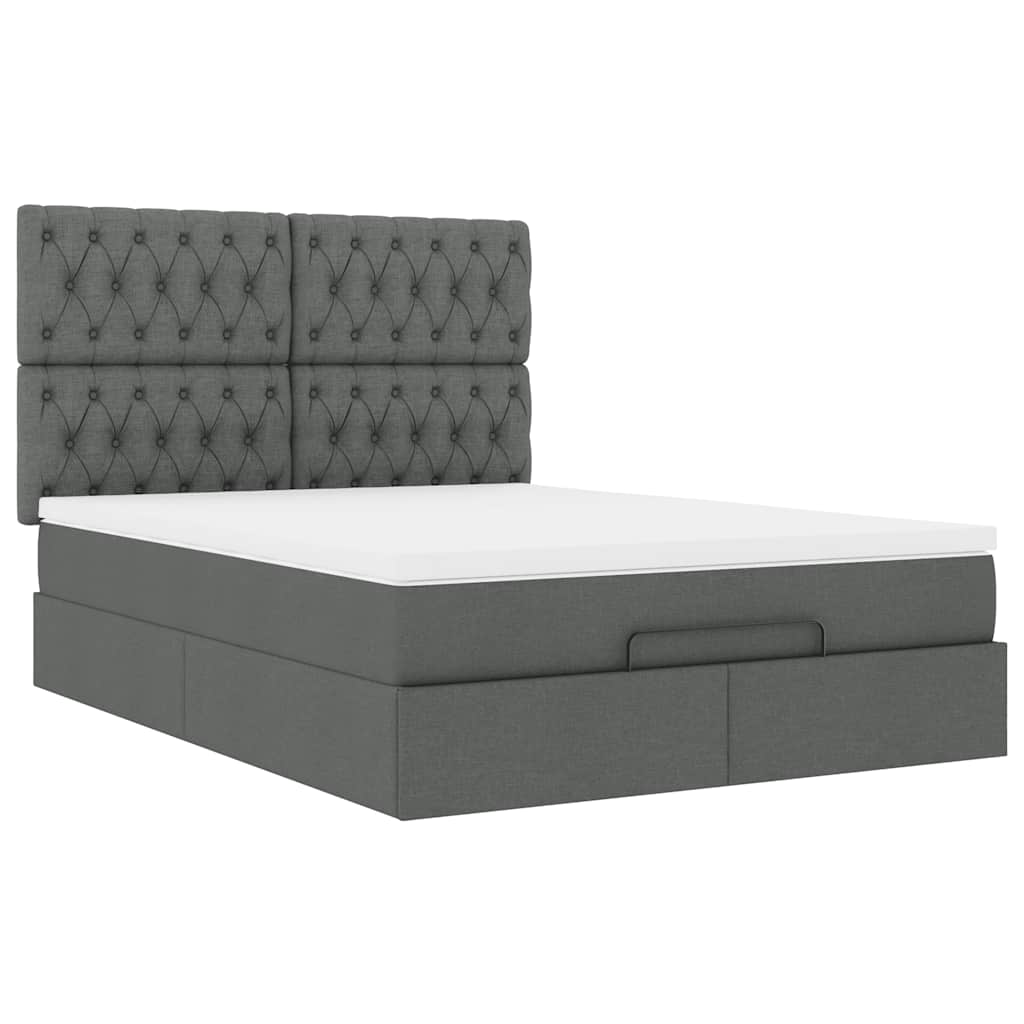 Ottoman Bed with Mattress & LEDs Dark Grey - Double Fabric